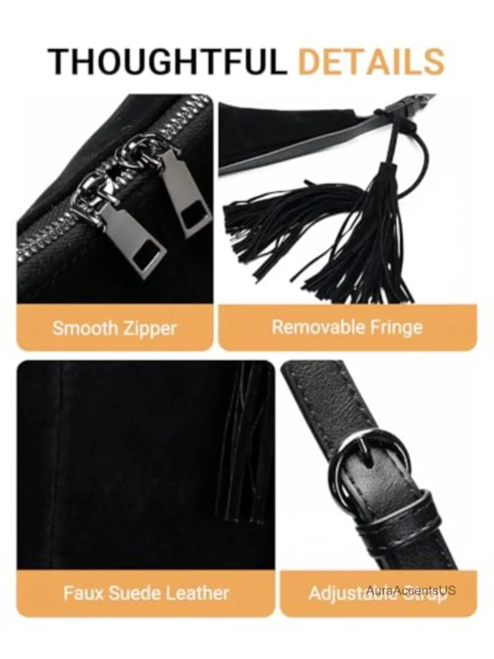 Faux Suede Slouchy Crescent Hobo Shoulder Bag Tassel Crossbody